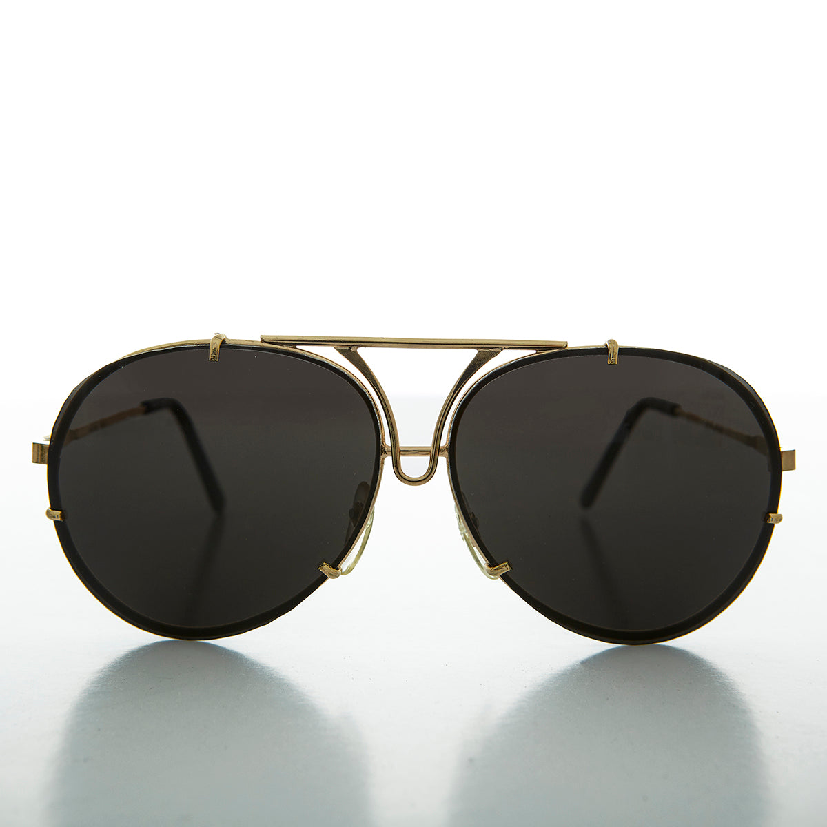 Vintage Rimless Aviator Sunglass Matte Black With Unique Bridge - Vossie
